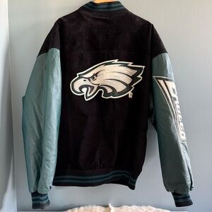 G-III and Carl Banks Philadelphia Eagles Full Zip Suede Leather Varsity Jacket